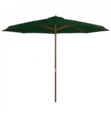  Lauko skėtis su mediniu stulpu, žalios spalvos, 350 cm - Lauko skėčiai, uždangos nuo saulės - 1