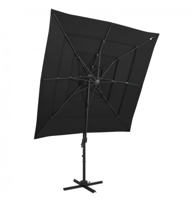  Skėtis su aliuminiu stulpu, juodas, 250x250cm, 4 aukščių - Lauko skėčiai, uždangos nuo saulės - 1