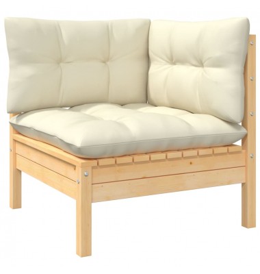  Kampinė sodo sofos dalis su kreminėmis pagalvėlėmis, pušis - Moduliniai lauko baldai - 1