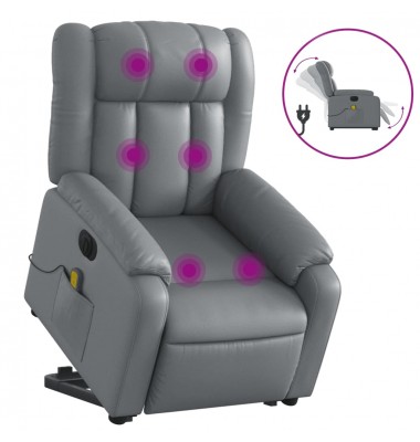  Atsistojantis masažinis krėslas, pilkas, dirbtinė oda - Foteliai, krėslai - 1