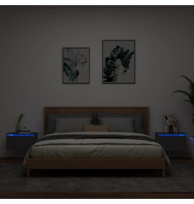  Sieninės naktinės spintelės su LED, 2vnt., juodos - Naktinės spintelės - 1
