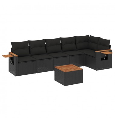  Sofos komplektas su pagalvėlėmis, 7 dalių, juodas, poliratanas - Lauko baldų komplektai - 2