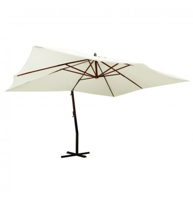  Gembinis skėtis su mediniu stulpu, smėlio baltas, 400x300cm - Lauko skėčiai, uždangos nuo saulės - 1