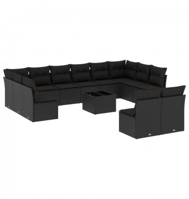  Sofos komplektas su pagalvėlėmis, 13 dalių, juodas, poliratanas - Lauko baldų komplektai - 2