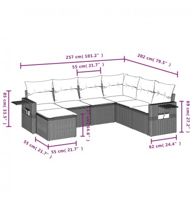  Sofos komplektas su pagalvėlėmis, 7 dalių, juodas, poliratanas - Lauko baldų komplektai - 9