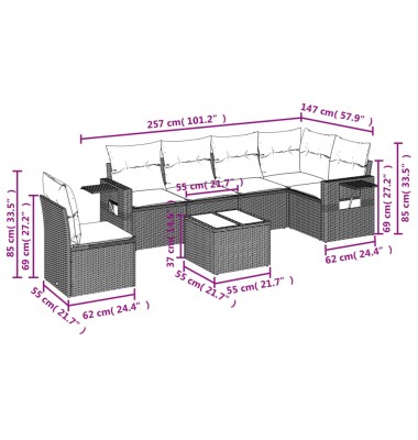  Sofos komplektas su pagalvėlėmis, 7 dalių, juodas, poliratanas - Lauko baldų komplektai - 9