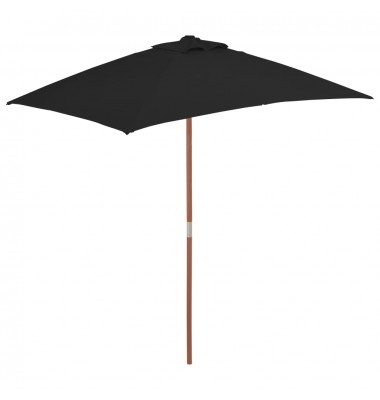  Lauko skėtis su mediniu stulpu, juodos spalvos, 150x200cm - Lauko skėčiai, uždangos nuo saulės - 1