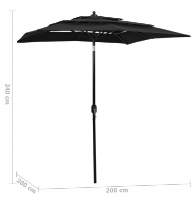  Skėtis nuo saulės su aliuminiu stulpu, juodas, 2x2m, 3 aukščių - Lauko skėčiai, uždangos nuo saulės - 6