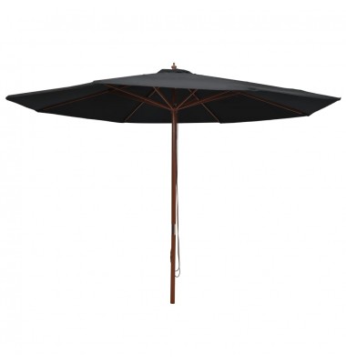  Lauko skėtis su mediniu stulpu, juodos spalvos, 350cm - Lauko skėčiai, uždangos nuo saulės - 1