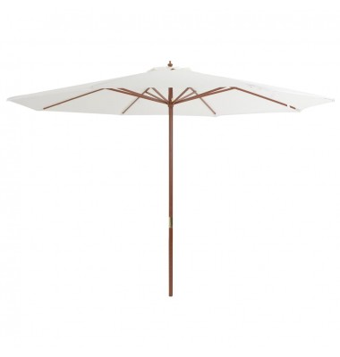  Lauko skėtis su mediniu stulpu, smėl. ir balt. sp., 350 cm - Lauko skėčiai, uždangos nuo saulės - 1