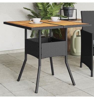  Stalas su akacijos stalviršiu, juodas, 80x80x75cm, poliratanas - Lauko stalai, staliukai - 1