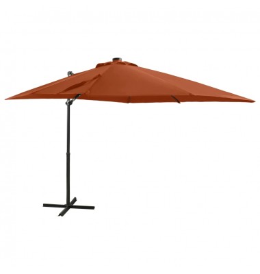  Gembinis skėtis su stulpu ir LED lemputėmis, terakota, 250cm - Lauko skėčiai, uždangos nuo saulės - 1