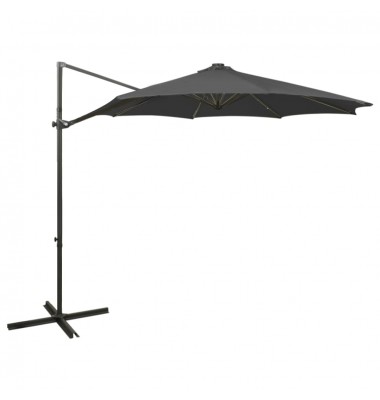  Gembinis skėtis su stulpu ir LED lemputėmis, antracito, 300cm - Lauko skėčiai, uždangos nuo saulės - 1