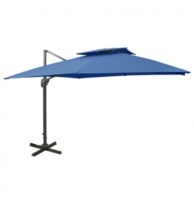  Gembinis skėtis su dvigubu viršumi, tamsiai mėlynas, 300x300cm - Lauko skėčiai, uždangos nuo saulės - 1
