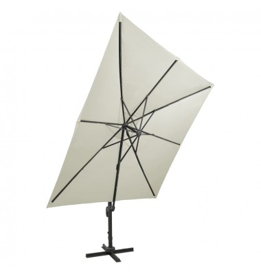  Gembinis skėtis su stulpu ir LED lemputėmis, smėlio, 300cm - Lauko skėčiai, uždangos nuo saulės - 2