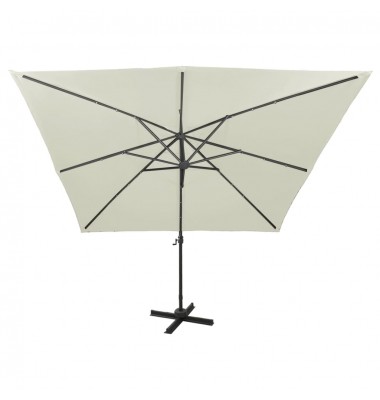  Gembinis skėtis su stulpu ir LED lemputėmis, smėlio, 300cm - Lauko skėčiai, uždangos nuo saulės - 3