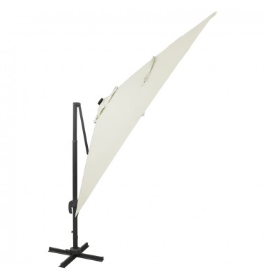  Gembinis skėtis su stulpu ir LED lemputėmis, smėlio, 300cm - Lauko skėčiai, uždangos nuo saulės - 4