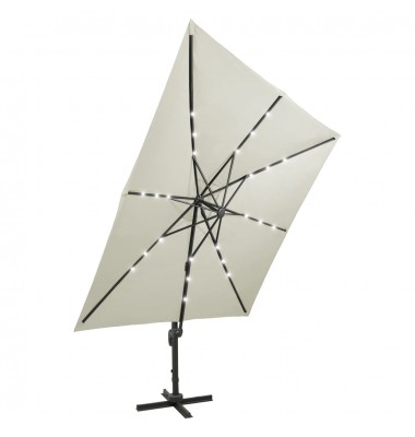  Gembinis skėtis su stulpu ir LED lemputėmis, smėlio, 300cm - Lauko skėčiai, uždangos nuo saulės - 7
