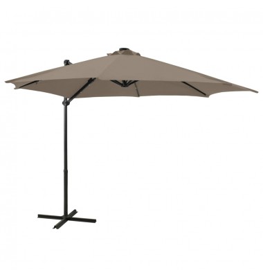  Gembinis skėtis su stulpu ir LED lemputėmis, taupe, 300cm - Lauko skėčiai, uždangos nuo saulės - 1
