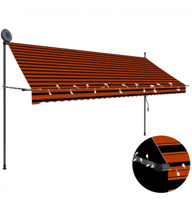  Rankinė ištraukiama markizė su LED, oranžinė ir ruda, 350cm - Markizės terasoms, langams, durims - 1
