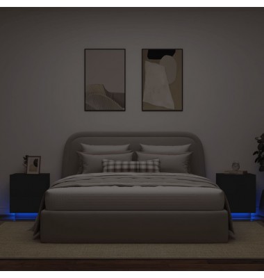  Naktinės spintelės su LED lemputėmis, 2vnt., juodos, mediena - Naktinės spintelės - 1