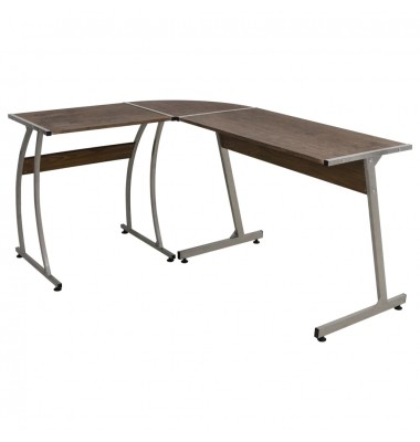 Kampinis rašomasis stalas, rudos spalvos, apdirbta mediena - Rašomieji stalai - 1