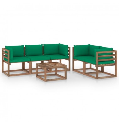  Sodo poilsio baldų komplektas su žaliomis pagalvėlėmis, 6 dalių - Lauko baldų komplektai - 1