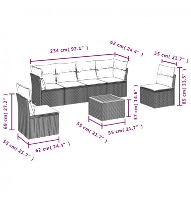 Sofos komplektas su pagalvėlėmis, 7 dalių, smėlio, poliratanas - Lauko baldų komplektai - 3