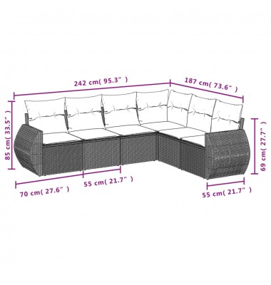  Sofos komplektas su pagalvėlėmis, 6 dalių, pilkas, poliratanas - Lauko baldų komplektai - 3