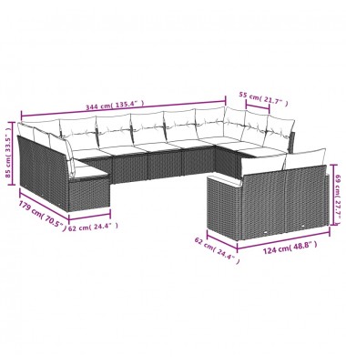  Sofos komplektas su pagalvėlėmis, 12 dalių, juodas, poliratanas - Lauko baldų komplektai - 7