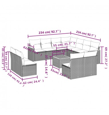  Sofos komplektas su pagalvėlėmis, 12 dalių, smėlio, poliratanas - Lauko baldų komplektai - 8