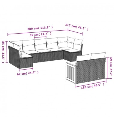  Sofos komplektas su pagalvėlėmis, 9 dalių, pilkas, poliratanas - Lauko baldų komplektai - 3