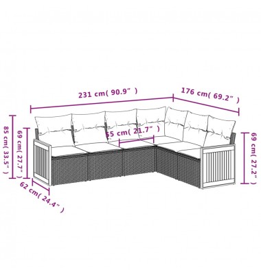  Sofos komplektas su pagalvėlėmis, 6 dalių, juodas, poliratanas - Lauko baldų komplektai - 7
