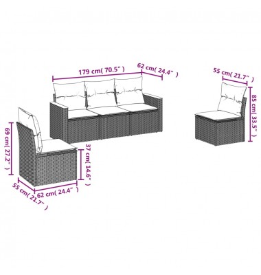  Sofos komplektas su pagalvėlėmis, 5 dalių, smėlio, poliratanas - Lauko baldų komplektai - 3