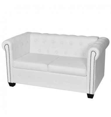  Chesterfield dvivietė sofa, dirbtinė oda, balta  - Sofos, sofos-lovos - 1